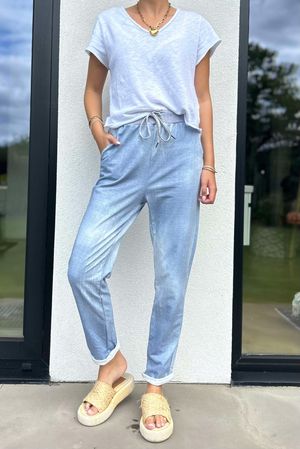 Made in Italy Basic Cotton Jogger Vintage Light Denim Print 